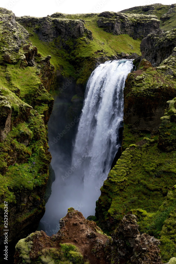 Waterfall trail, the first part of Fimmvörduhals hiking trail from Skógar to Porsmörk, Iceland Waterfall trail, the first part of Fimmvörduhals hiking trail from Skógar to Porsmörk, Iceland