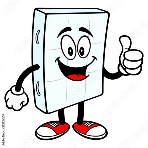 Bed Mattress Mascot with Thumbs Up - A vector cartoon illustration of a bedroom mattress mascot holding a Thumbs Up.