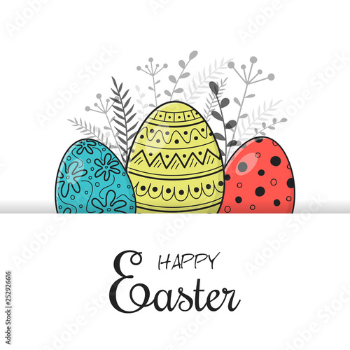 Concept of an Easter brochure with retro hand drawn eggs. Vector