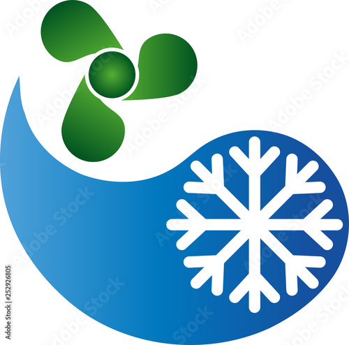 Tropfen mit Schneeflocke und Ventilator, Lüftung, Logo