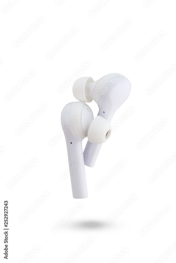 Wireless headphones on a white background. Close-up wireless headset. Wireless headphones on a white background. Close-up wireless headset.