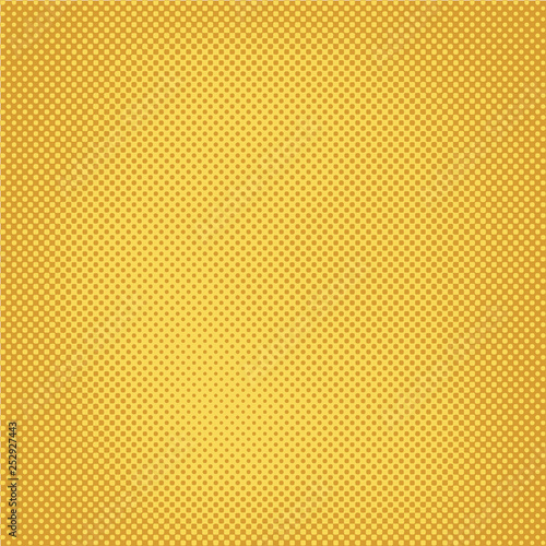 Pop art style banner design, square screen background in gold color, halftone dots effect, modern screen print texture, abstract vector background