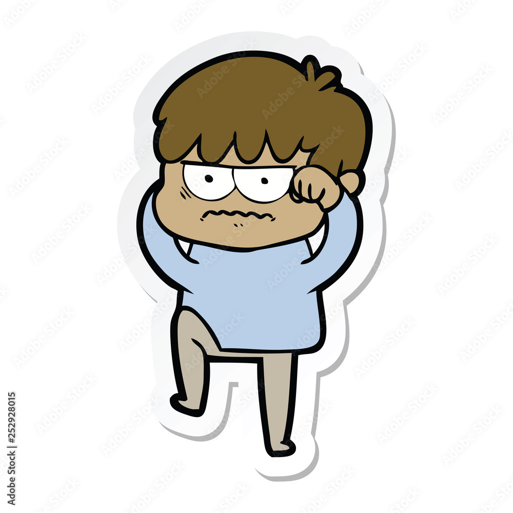 sticker of a annoyed cartoon boy