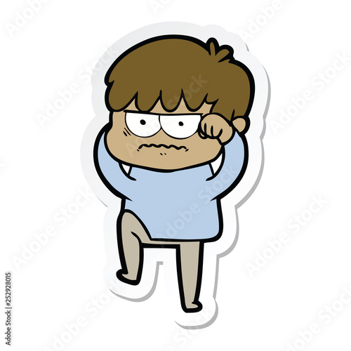 sticker of a annoyed cartoon boy