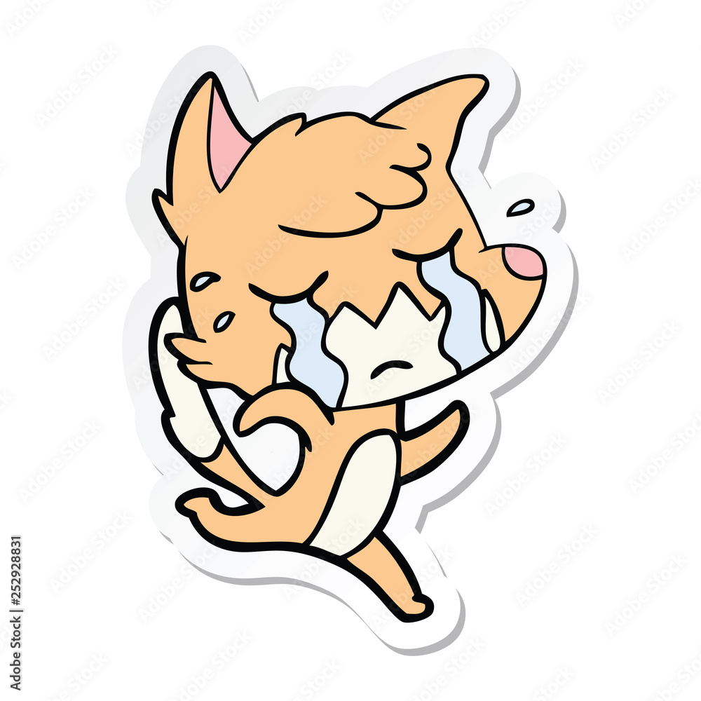 sticker of a crying fox cartoon sticker of a crying fox cartoon