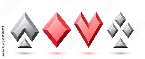 Playing Card Suits set. Four crystal symbols. Vector illustration