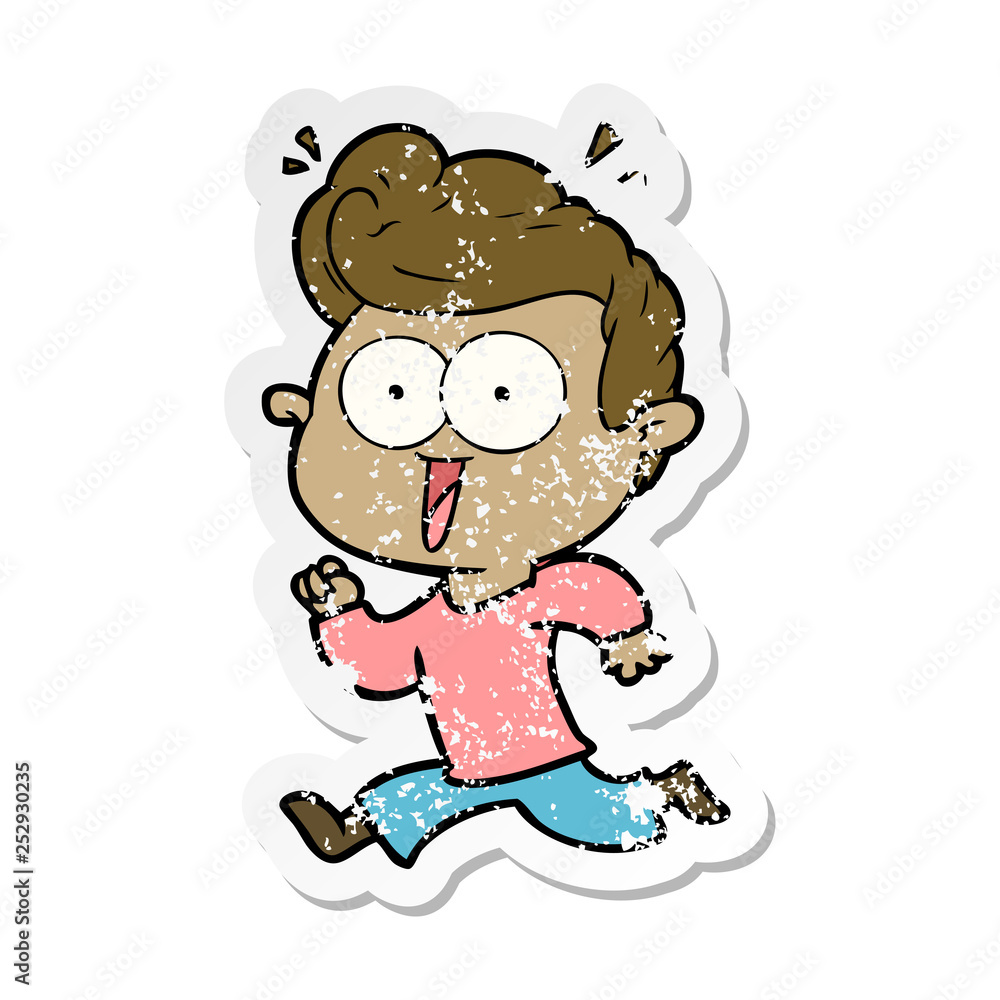 distressed sticker of a cartoon staring man distressed sticker of a cartoon staring man
