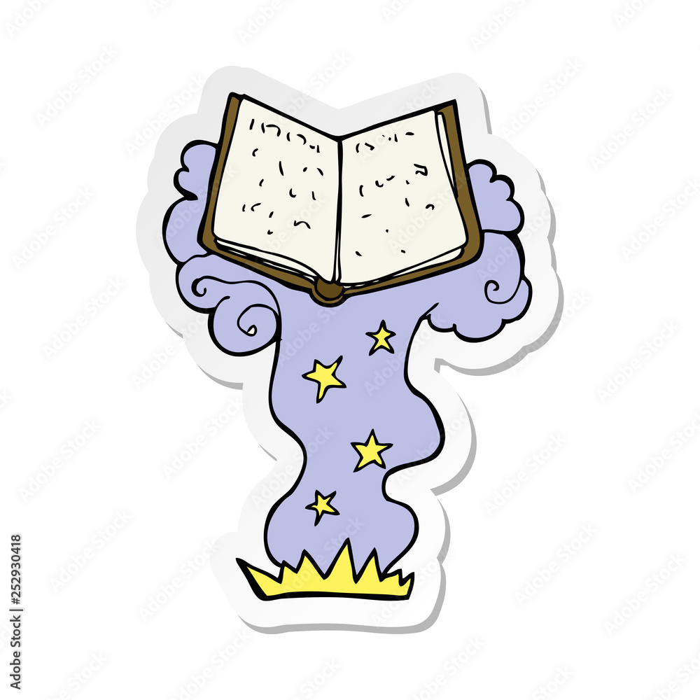 sticker of a cartoon magic spell book sticker of a cartoon magic spell book