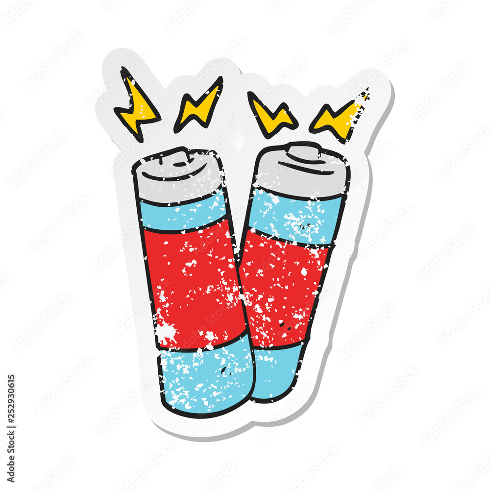 retro distressed sticker of a cartoon batteries retro distressed sticker of a cartoon batteries