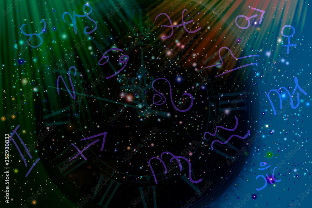 Obraz premium Spring space and zodiac signs
