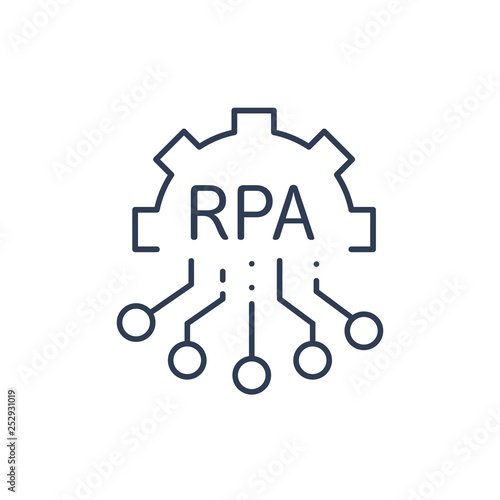RPA robotic process automation industry. Smart technology. Vector linear icon.