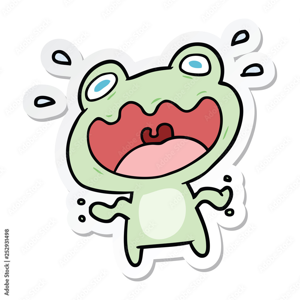 Obraz premium sticker of a cartoon frog frightened