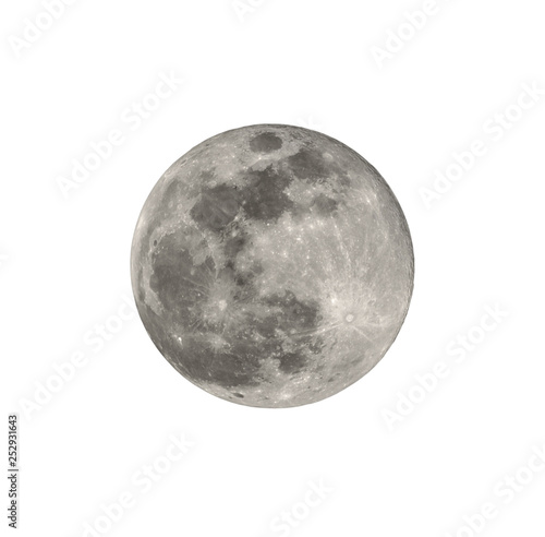 Full moon from northern hemisphere isolated on white