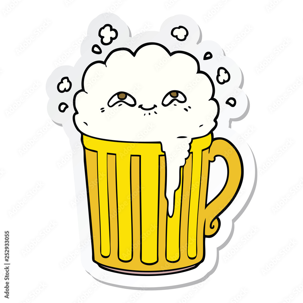 sticker of a happy cartoon mug of beer sticker of a happy cartoon mug of beer