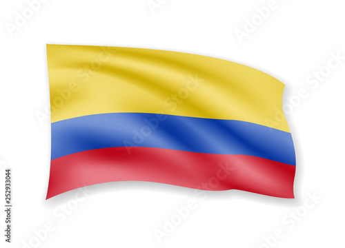 Waving Colombia flag on white. Flag in the wind vector illustration.