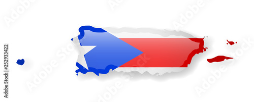 Puerto Rico flag and outline of the country on a white background. Vector illustration.