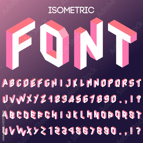 3d isometric vector font. Isometric letters, numbers and symbols. Three-dimensional stock vector typography for headlines, posters etc. Isometric vector alphabet
