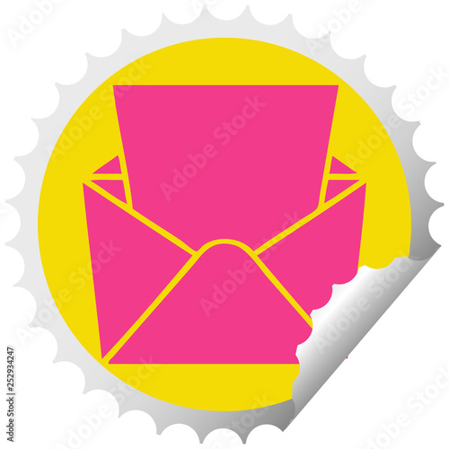quirky circular peeling sticker cartoon letter and envelope