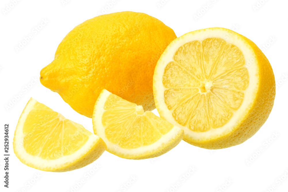 lemon with slices isolated on white background. healthy food