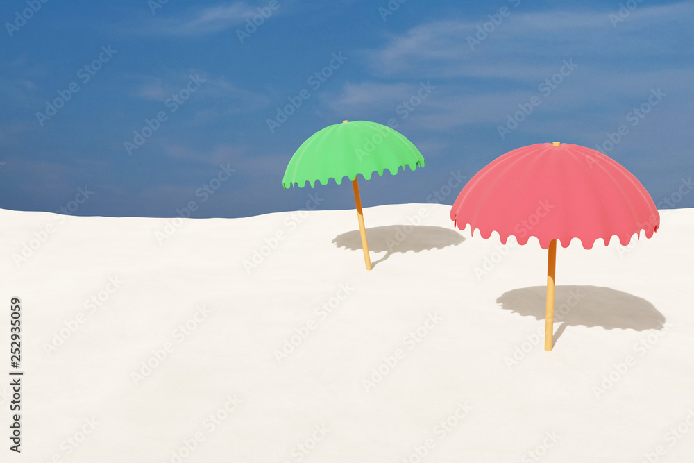 3d rendering of two parasols on beach