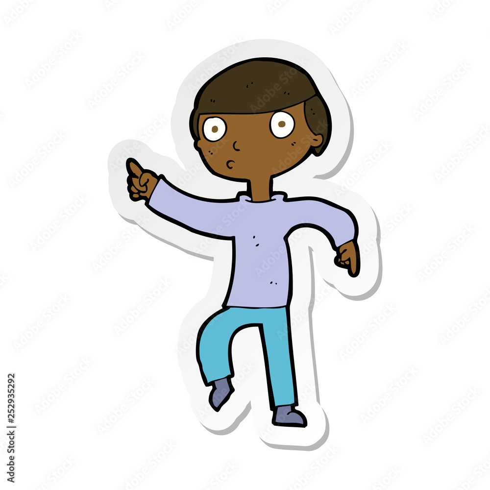 sticker of a cartoon boy pointing sticker of a cartoon boy pointing