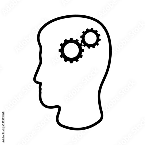 Line icon of man's head and cogwheels. Concept of rational and practical thinking. Vector Illustration
