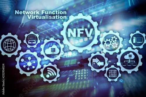 NFV Network Function Virtualization. Architecture Technologies Virtual Machines Concept.