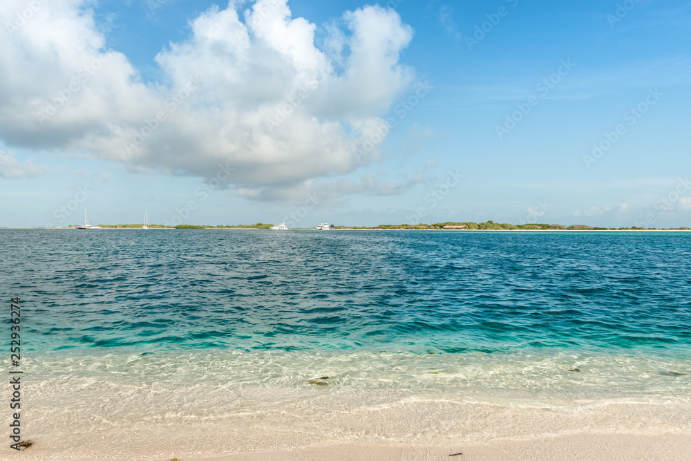 Paradise island and turquoise waters at the Caribbean. Las Aves Island, Venezuela