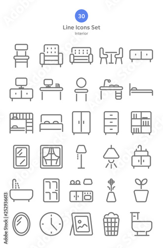 Outline style furniture icons set.