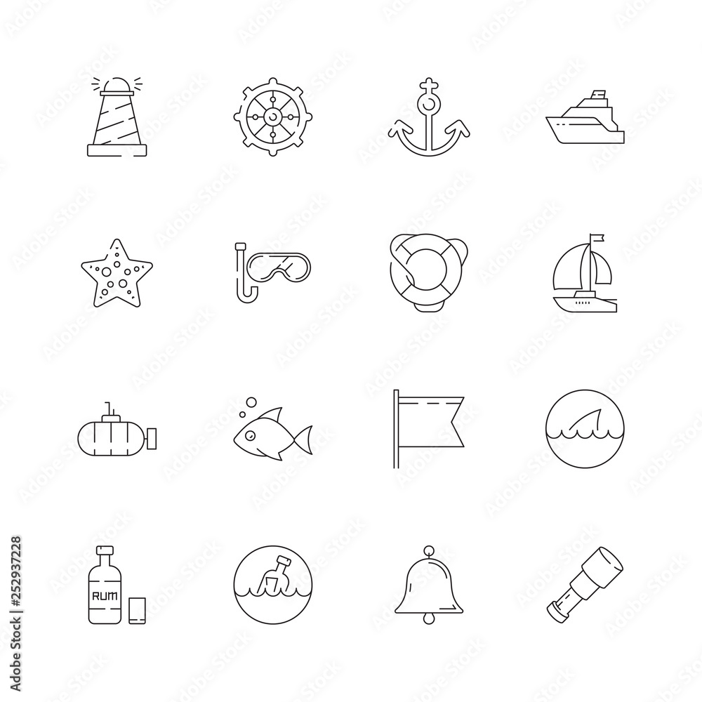 Nautical collection. Marine ocean sea shipping sailing symbols