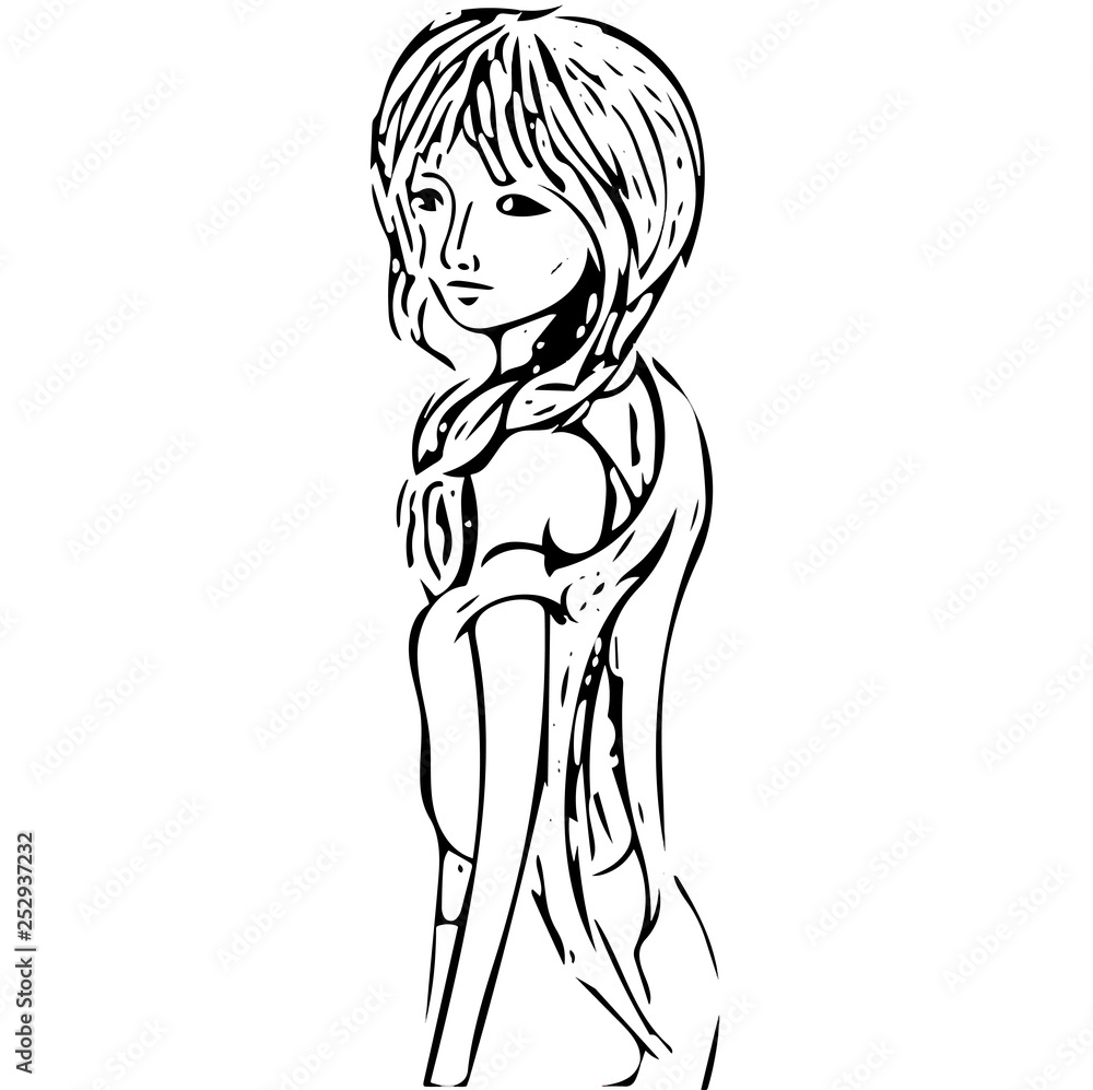 vector drawing of a beautiful girl with long hair vector drawing of a beautiful girl with long hair