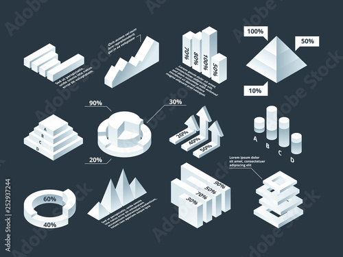 Graphic isometric. Infographic business diagram charts stats shapes vector empty infographic template. Business diagram 3d, chart isometric, graphic illustration