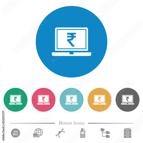 Laptop with Rupee sign flat round icons