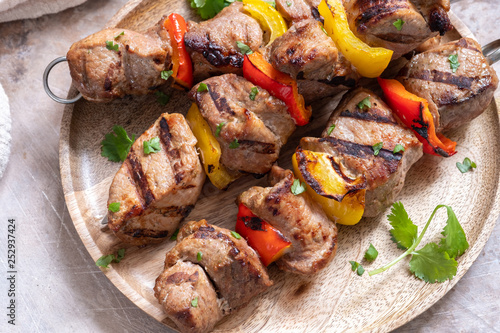 Grilled shish kebab or shashlik with pepper vegetable on a stick