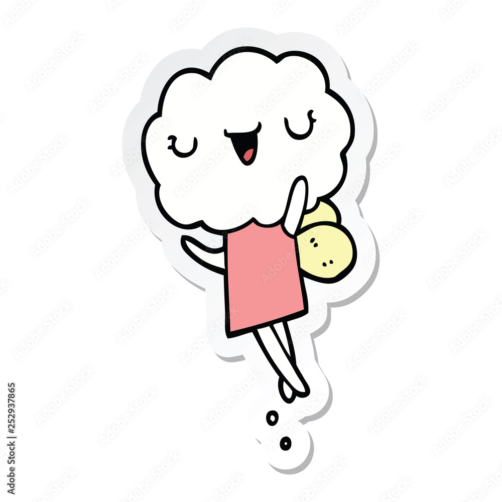 sticker of a cute cartoon cloud head creature sticker of a cute cartoon cloud head creature