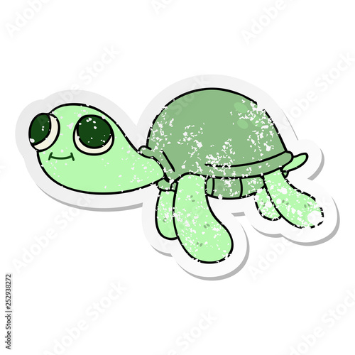 distressed sticker of a quirky hand drawn cartoon turtle