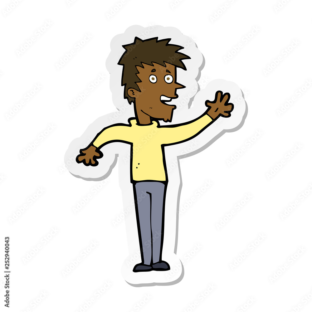 sticker of a cartoon happy boy waving sticker of a cartoon happy boy waving