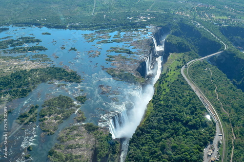Victoria falls and Zambezi River from the air  Zimbabwe