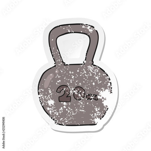 retro distressed sticker of a cartoon 20kg kettle bell