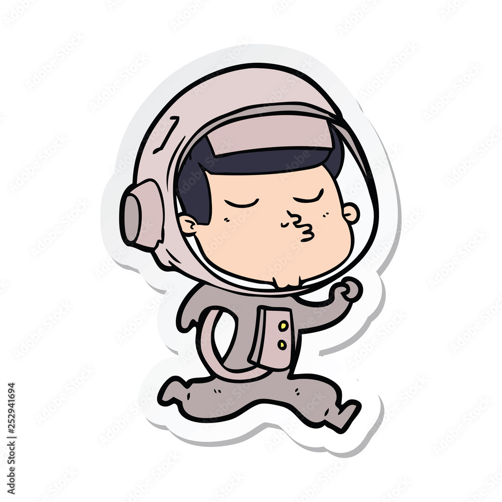 sticker of a cartoon confident astronaut running