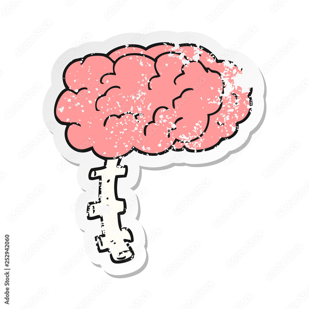 retro distressed sticker of a cartoon brain retro distressed sticker of a cartoon brain