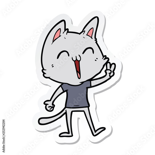sticker of a happy cartoon cat meowing