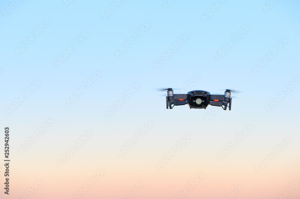 Drone in front of magical sunset sky Drone in front of magical sunset sky