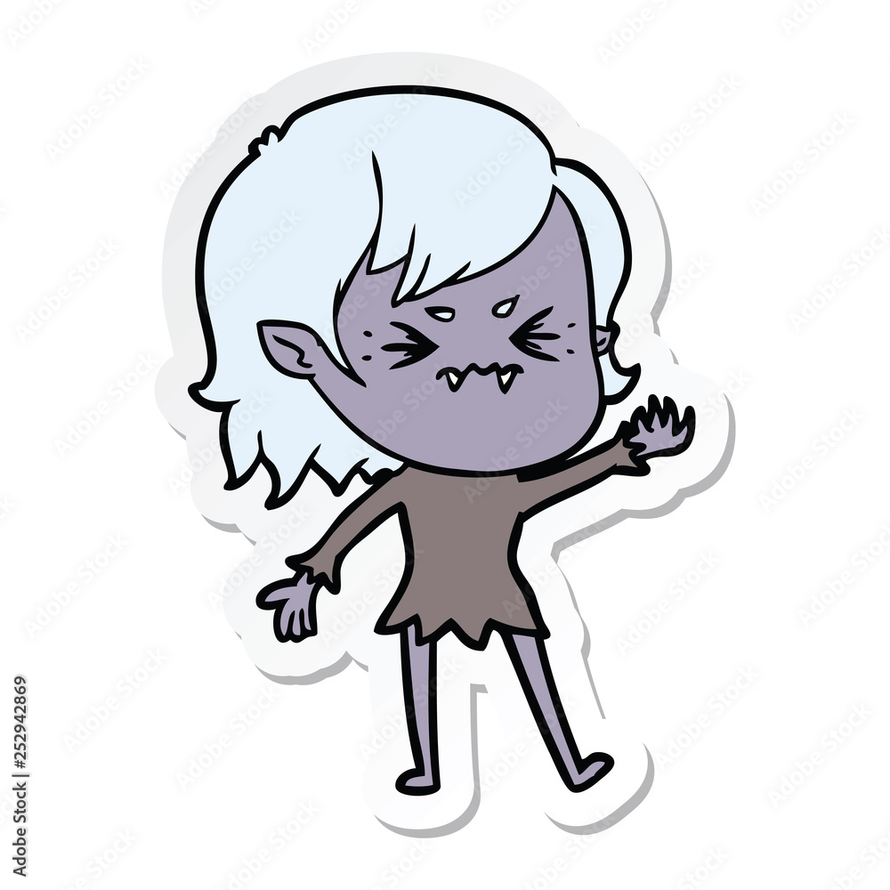 sticker of a annoyed cartoon vampire girl sticker of a annoyed cartoon vampire girl