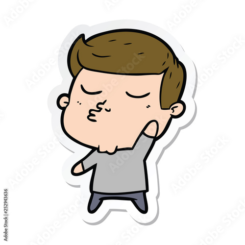 sticker of a cartoon model guy pouting