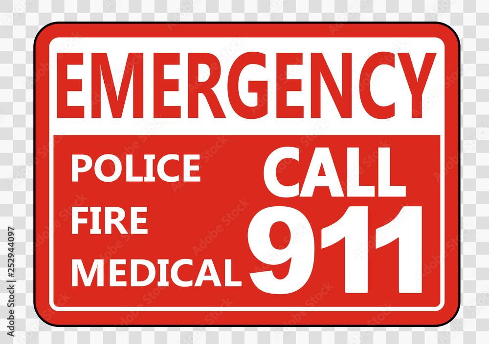 Emergency Call 911 Sign on transparent background