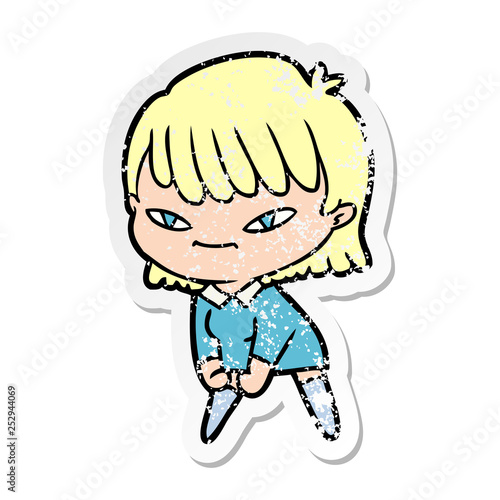 distressed sticker of a cartoon woman