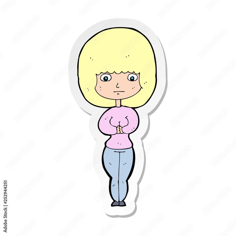 sticker of a cartoon shy woman sticker of a cartoon shy woman