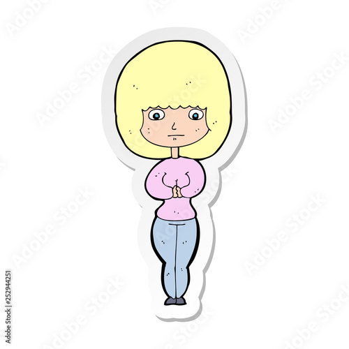 sticker of a cartoon shy woman
