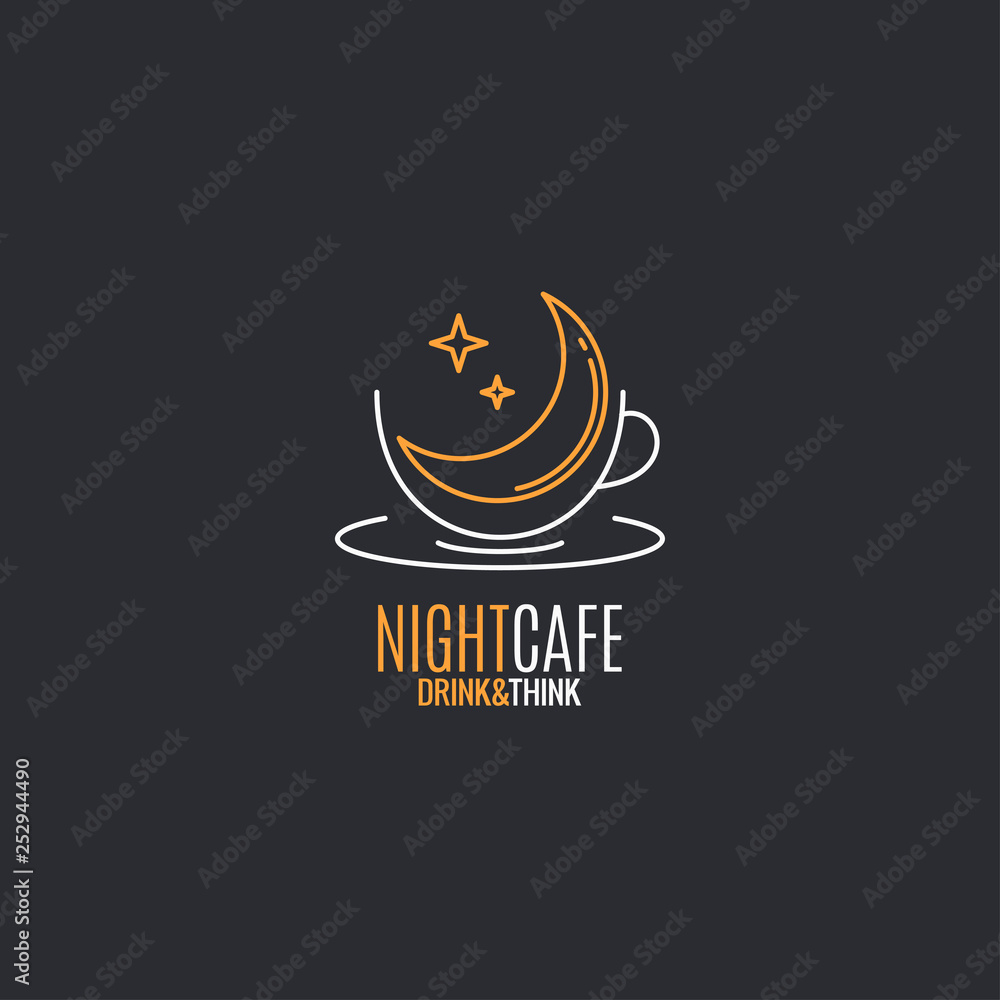Coffee cup logo. Night coffee with moon linear Coffee cup logo. Night coffee with moon linear